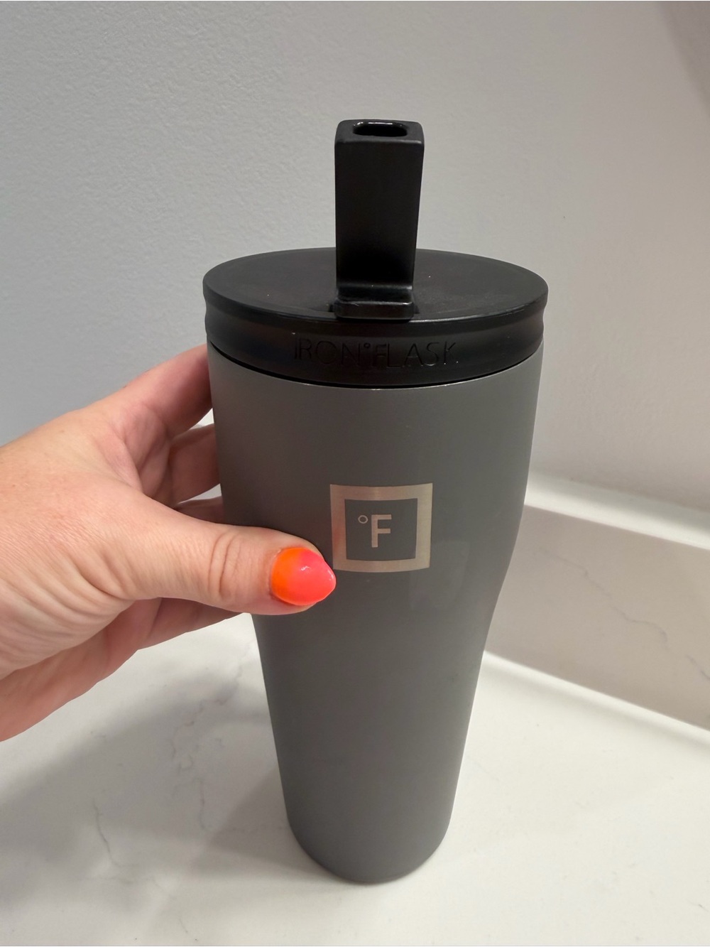 Iron Flask 40oz Matte Gray Travel Mug with Black Lid